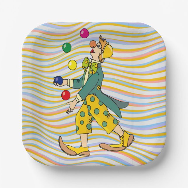Funny Clown Playing With Colourful Balls Paper Plate (Front)