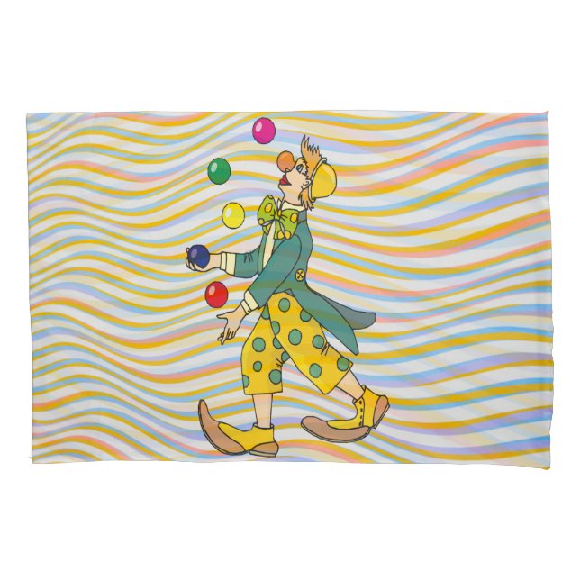 Funny Clown Playing With Colourful Balls Pillowcase (Front)
