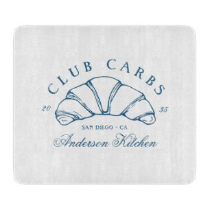 Funny Club Carbs Croissant Hand Drawn Doodle Blue Cutting Board