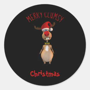 Funny Clumsy Reindeer Merry Christmas T Shirt  Classic Round Sticker