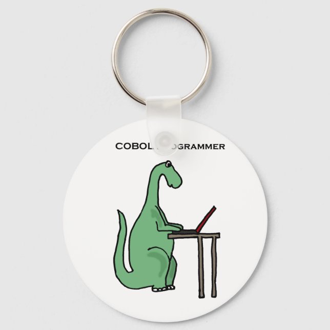 Funny COBOL Programmer Dinosaur Key Ring (Front)