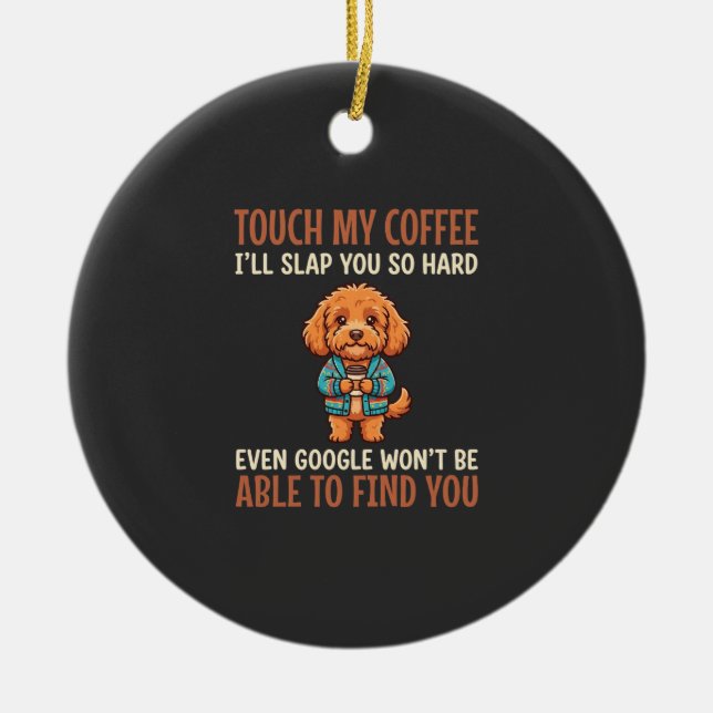 Funny Cockapoo Coffee Lover Ceramic Tree Decoration (Front)