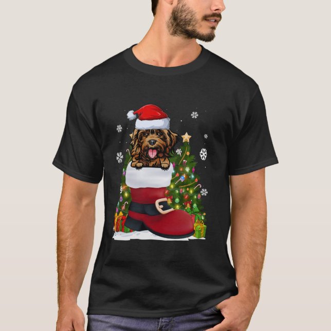 Funny Cockapoo in the Shoe Santa Hat Ugly Christma T-Shirt (Front)