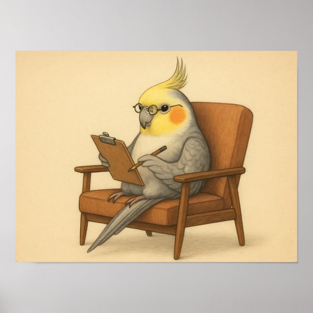 Funny Cockatiel Therapist Bird  Poster (Front)