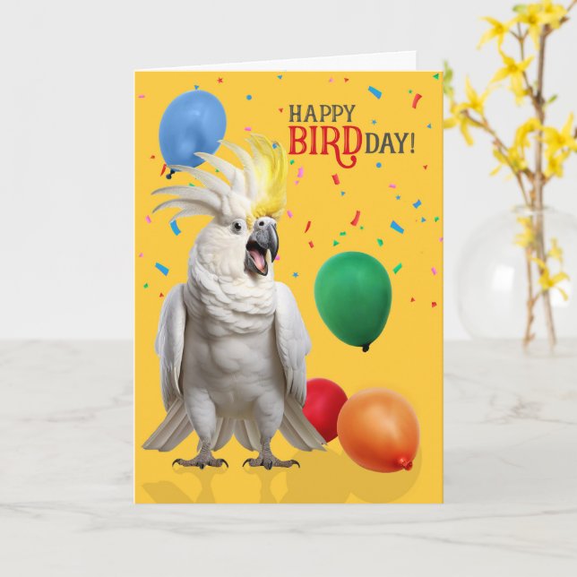 Funny Cockatoo Parrot Birthday Humor Card (Yellow Flower)