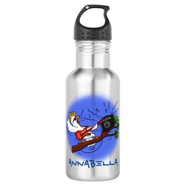 Funny cockatoo playing rock guitar cartoon 532 ml water bottle (Front)