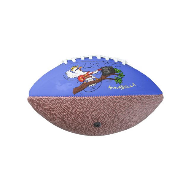 Funny cockatoo playing rock guitar cartoon american football (Rotated 270)