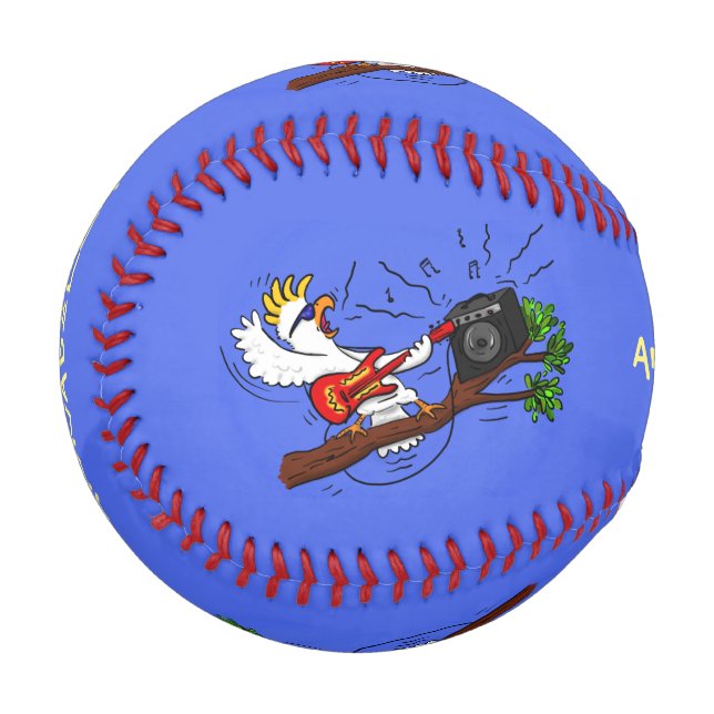 Funny cockatoo playing rock guitar cartoon baseball (Front Left)