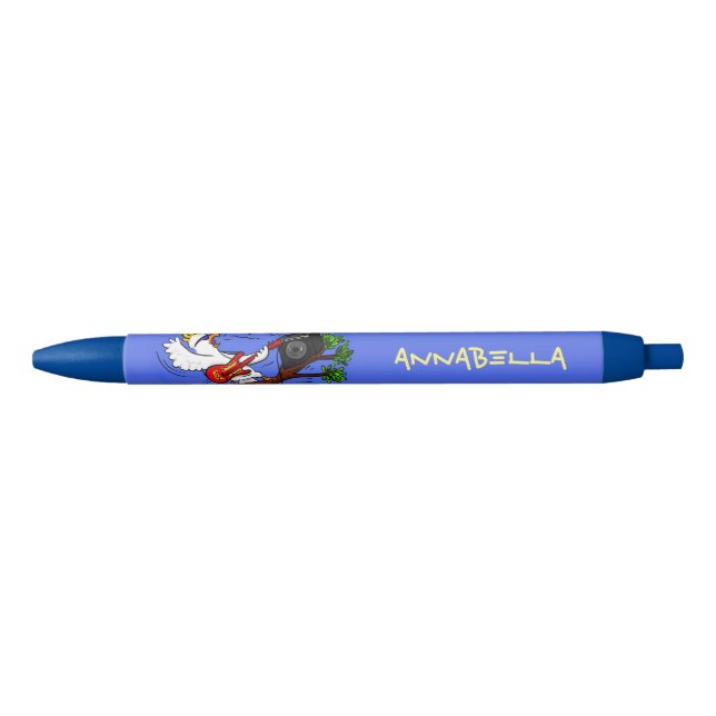Funny cockatoo playing rock guitar cartoon black ink pen (Front)