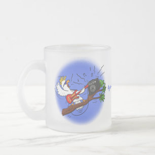 Funny cockatoo playing rock guitar cartoon frosted glass coffee mug