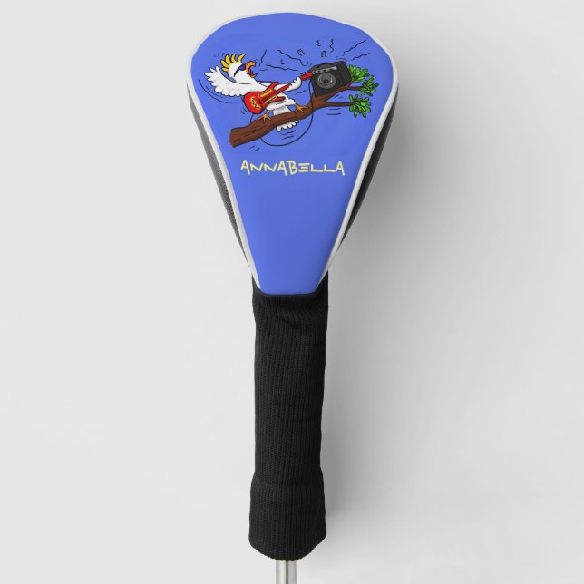 Funny cockatoo playing rock guitar cartoon golf head cover (Front)