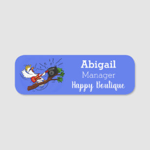 Funny cockatoo playing rock guitar cartoon name tag