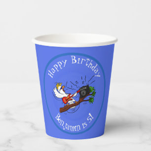 Funny cockatoo playing rock guitar cartoon paper cups