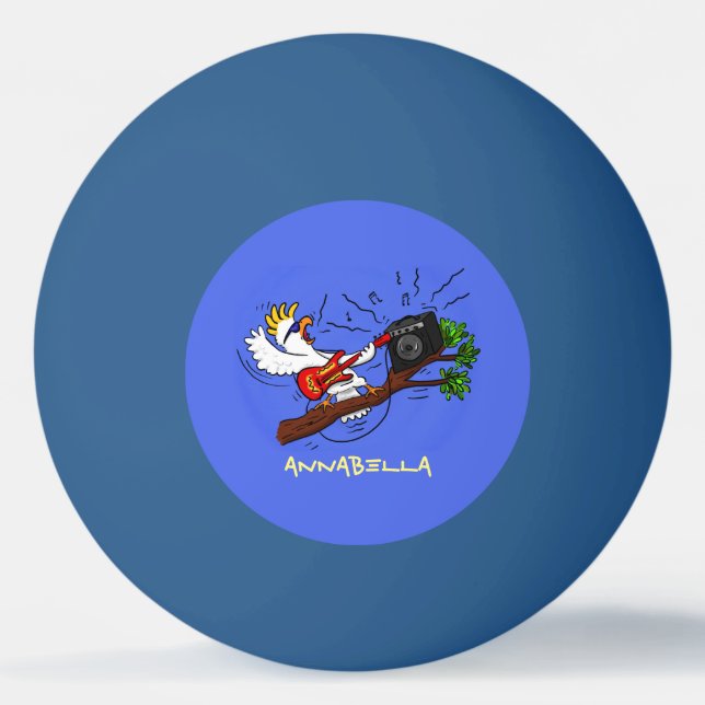 Funny cockatoo playing rock guitar cartoon ping pong ball (Front)