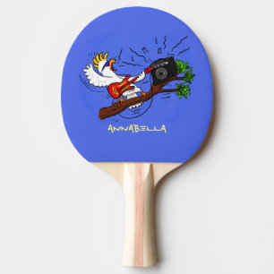 Funny cockatoo playing rock guitar cartoon ping pong paddle