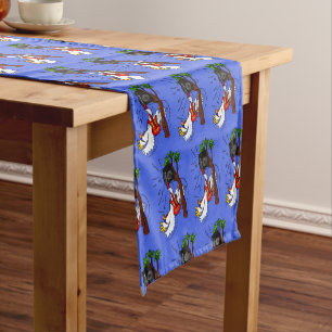 Funny cockatoo playing rock guitar cartoon short table runner