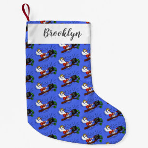 Funny cockatoo playing rock guitar cartoon small christmas stocking