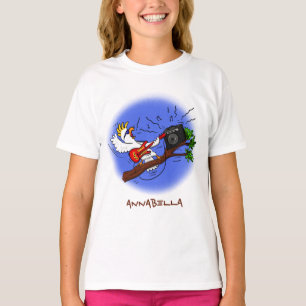 Funny cockatoo playing rock guitar cartoon T-Shirt