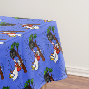 Funny cockatoo playing rock guitar cartoon tablecloth