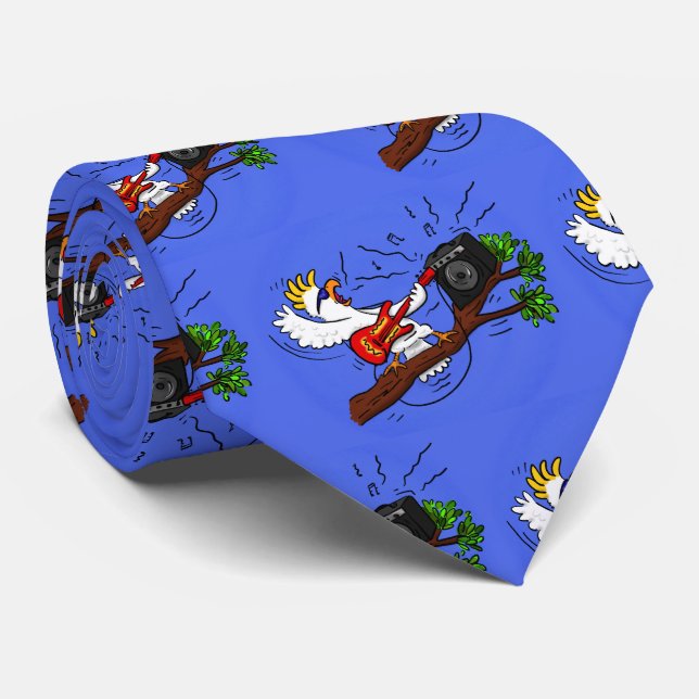 Funny cockatoo playing rock guitar cartoon tie (Rolled)
