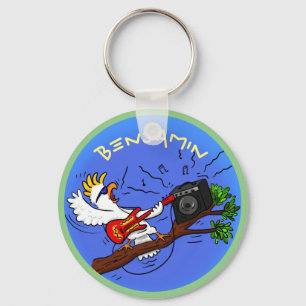 Funny cockatoo rock guitar player cartoon key ring