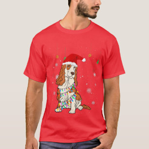 Funny Cocker Spaniel Dog Santa Hat Christmas Light T-Shirt