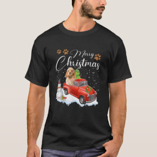 Funny Cocker Spaniel Dog Snow Red Truck Christmas T-Shirt