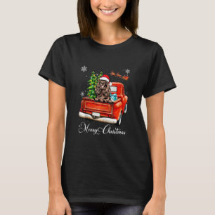 Funny Cocker Spaniel Ride Red Truck Merry Christma T-Shirt