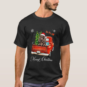 Funny Cocker Spaniel Ride Red Truck Merry Christma T-Shirt