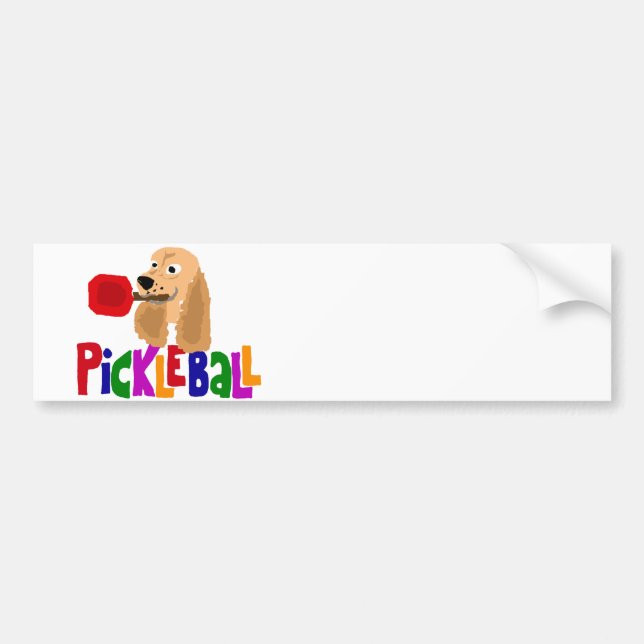 Funny Cocker Spaniel with Pickleball Paddle Bumper Sticker (Front)