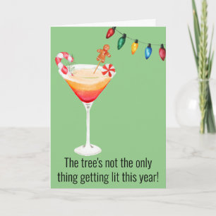 Funny Cocktail Drinking Watercolor  Holiday Card