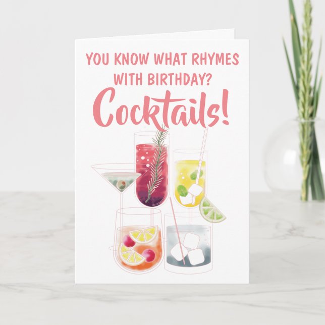 Funny Cocktail Drinks Illustrations Birthday Card (Front)