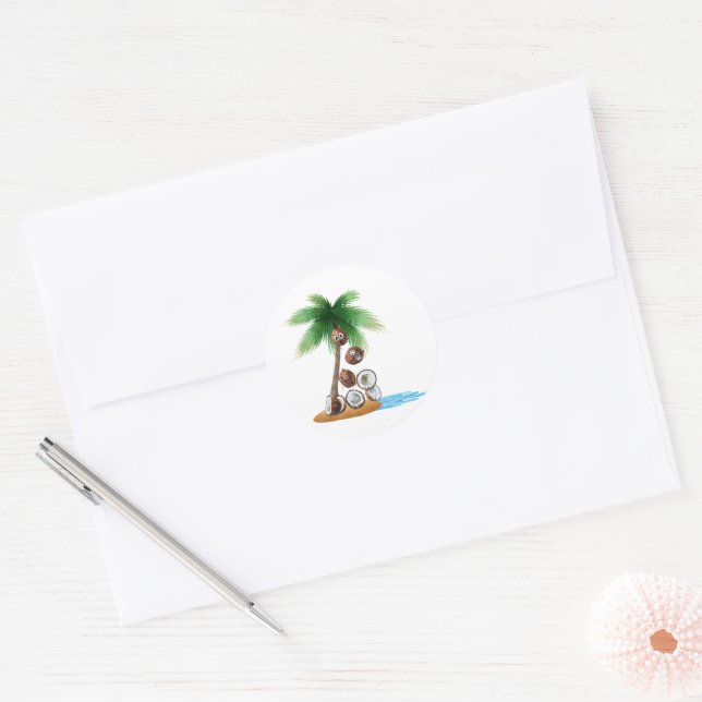 Funny Coconut Chaos – Humourous Palm Tree  Classic Round Sticker (Envelope)