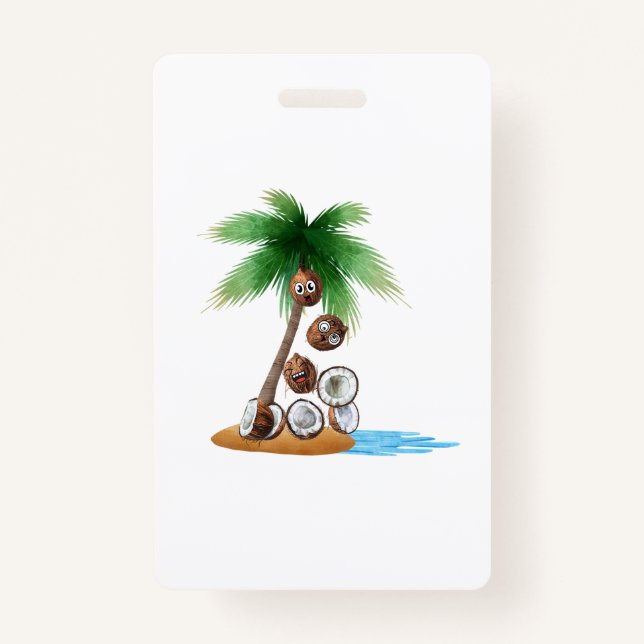 Funny Coconut Chaos – Humourous Palm Tree  ID Badge (Front)