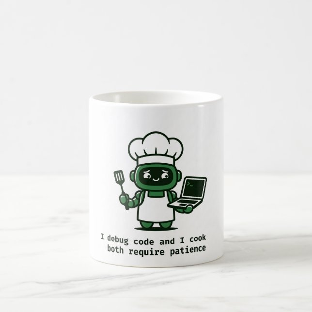 Funny Coder Mug — I Debug Code and I Cook (Center)