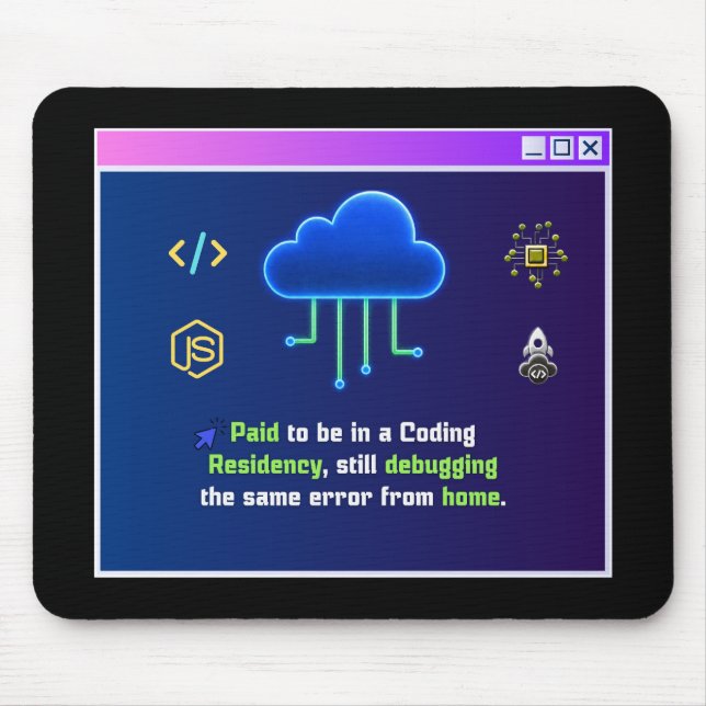 Funny Coding Residency,Retro Synthwave Neon Hacker Mouse Mat (Front)