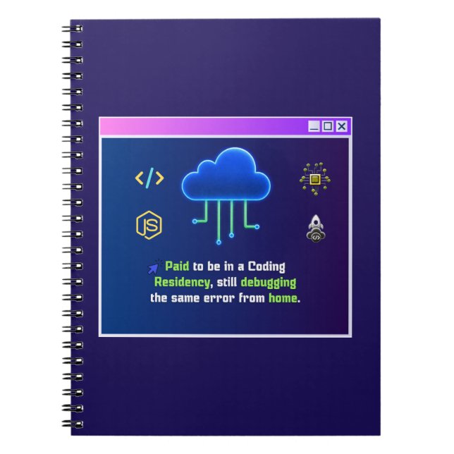 Funny Coding Residency,Retro Synthwave Neon Hacker Notebook (Front)
