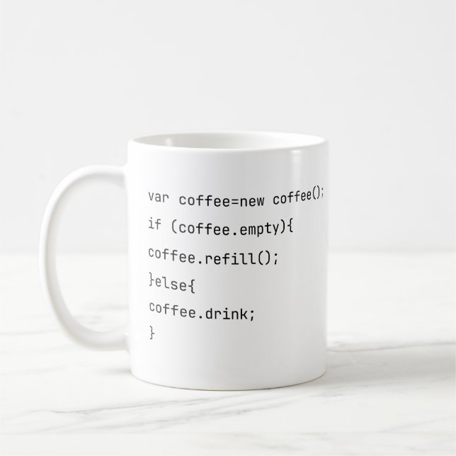 Funny Coding var coffee = new Coffee() Programmers Mug (Left)