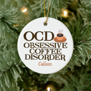 Funny Coffee Addict Monogram Barista Ceramic Tree Decoration