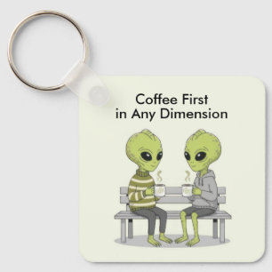 Funny Coffee and Aliens Key Ring