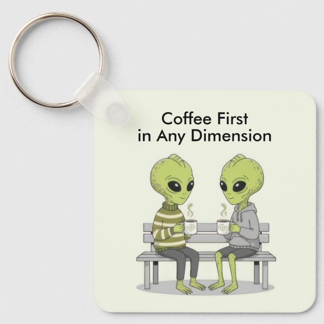 Funny Coffee and Aliens Key Ring (Front)