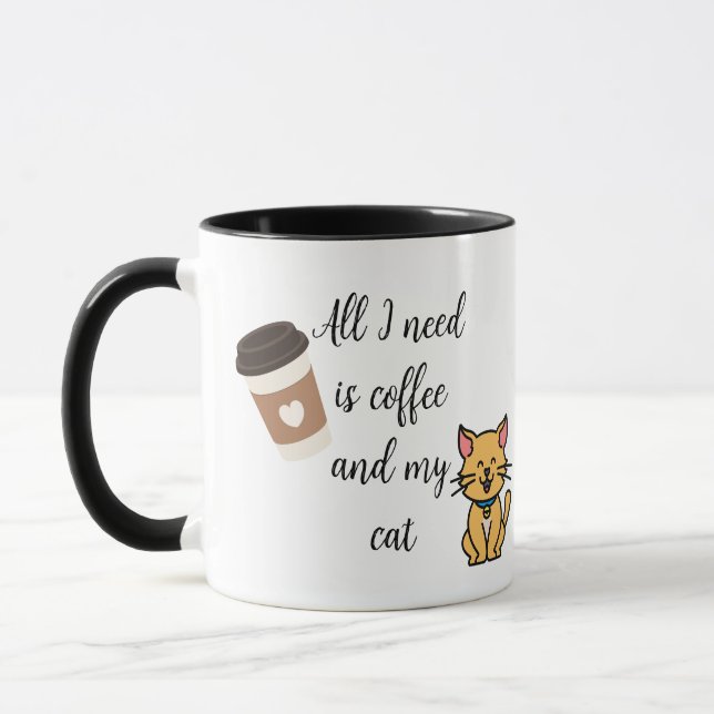 Funny Coffee and Cat Ceramic Mug (Left)