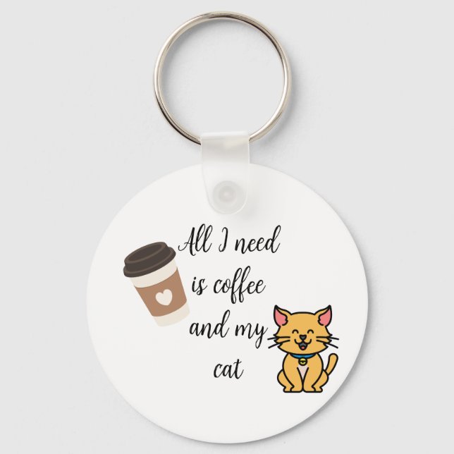 Funny Coffee and Cat Keychain (Front)