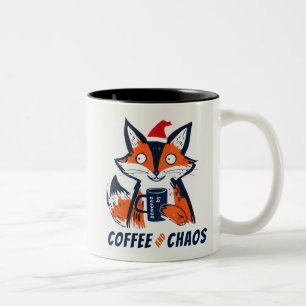 Funny Coffee and Chaos Santa Fox Two-Tone Coffee Mug