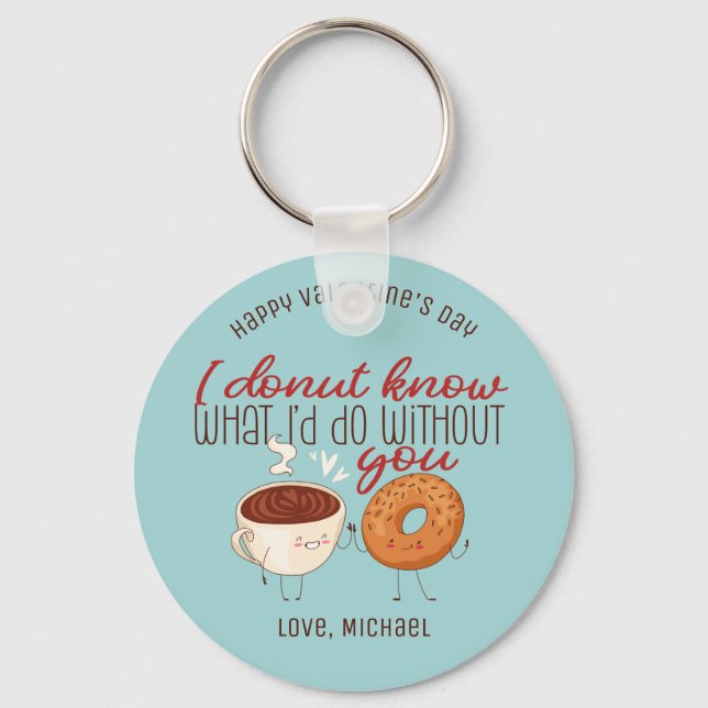 Funny Coffee and Donut Pun Cute Valentine's Day Key Ring (Front)