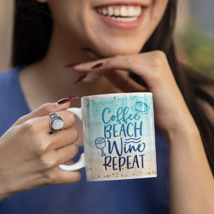 Funny Coffee Beach Wine Repeat Glitter Personalise Mug