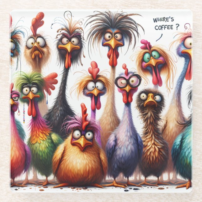 Funny Coffee Birds Glass Coaster (Front)