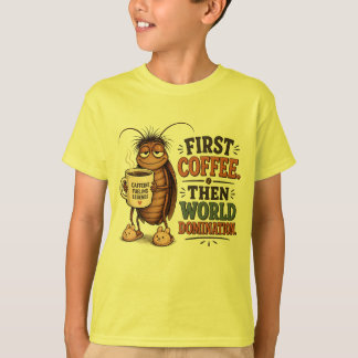 Funny Coffee Bug Cute Cartoon Cockroach Kids T-Shirt