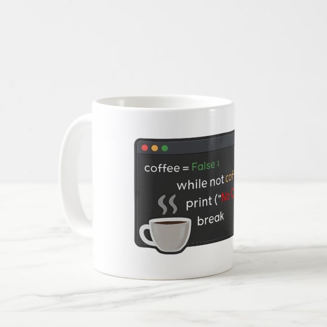 Funny coffee coding joke black minimalist design coffee mug (Front Left)