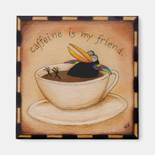 Funny coffee crow cartoon magnet